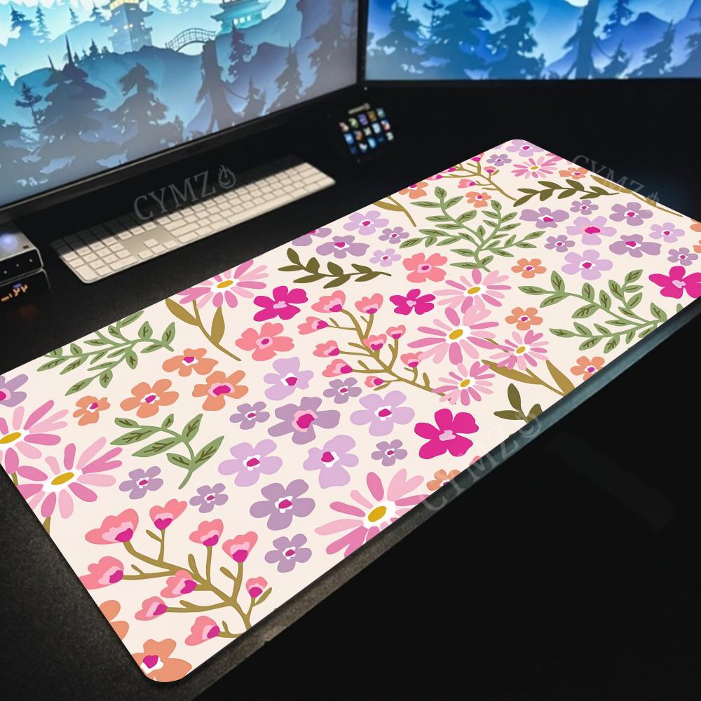 Retro Gaming Keyboard - Vintage floral pattern large Mouse Pad