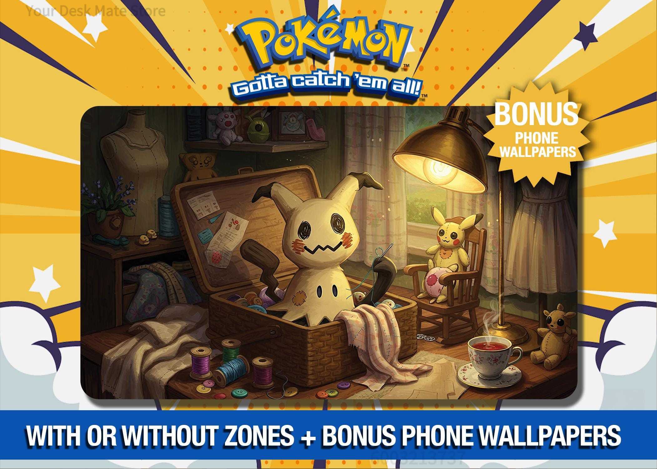 Retro Gaming Keyboard - Vintage Room Mimikyu Pokemon TCG Playmat,