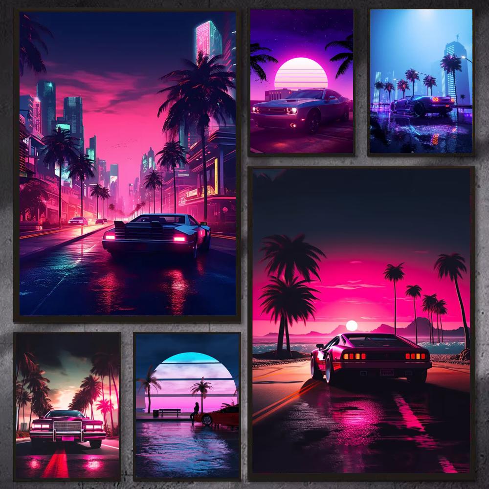Cyberpunk 80s Retro car city P - Retro Gaming Wallpaper avis et prix