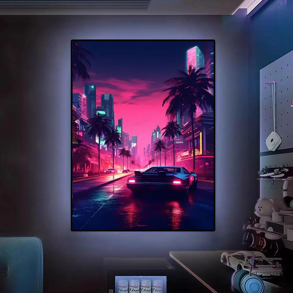 Cyberpunk 80s Retro car city P - Retro Gaming Wallpaper avis et prix