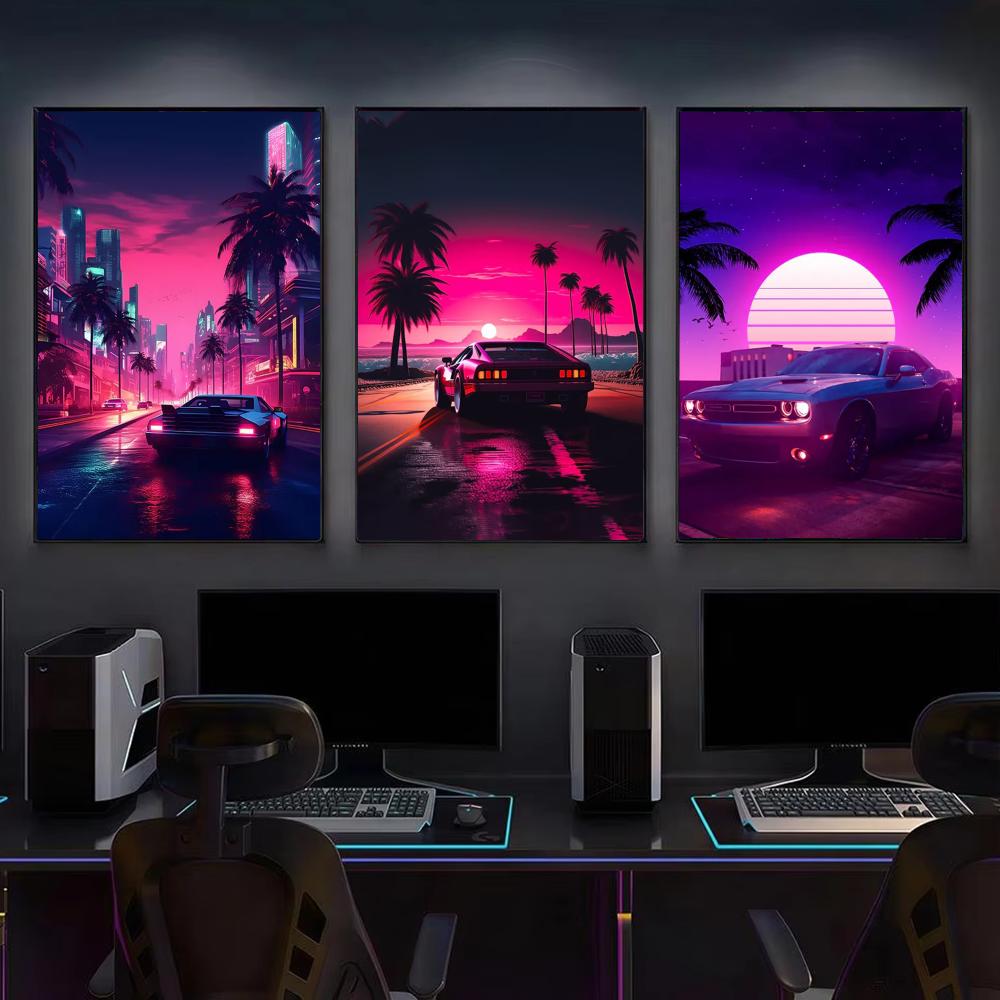 Cyberpunk 80s Retro car city P - Retro Gaming Wallpaper avis et prix