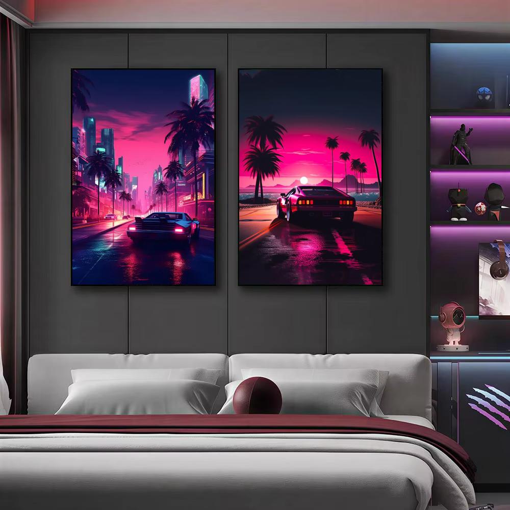 Cyberpunk 80s Retro car city P - Retro Gaming Wallpaper avis et prix