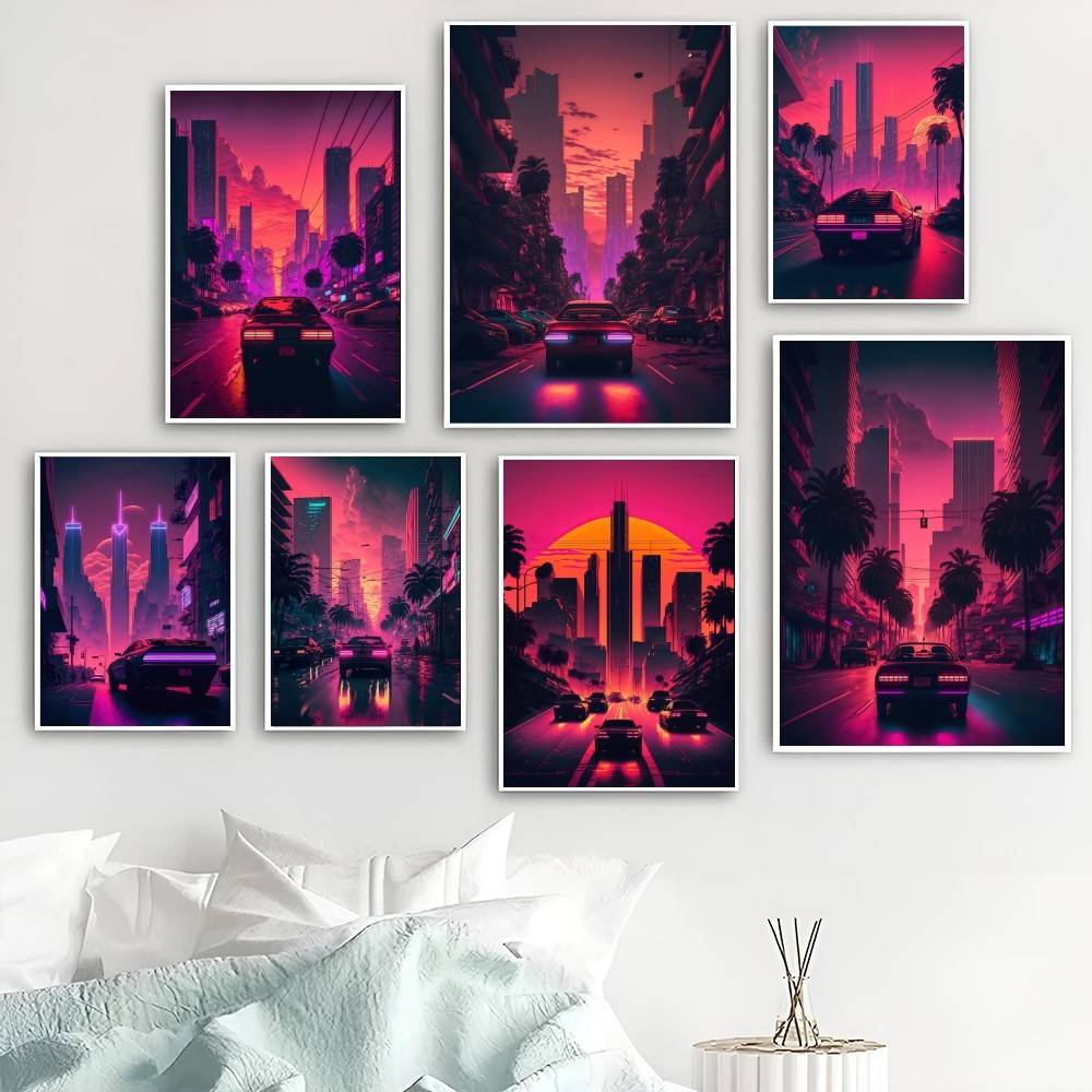 Synthwave Cyberpunk Pink Stree - Retro Gaming Wallpaper avis et prix