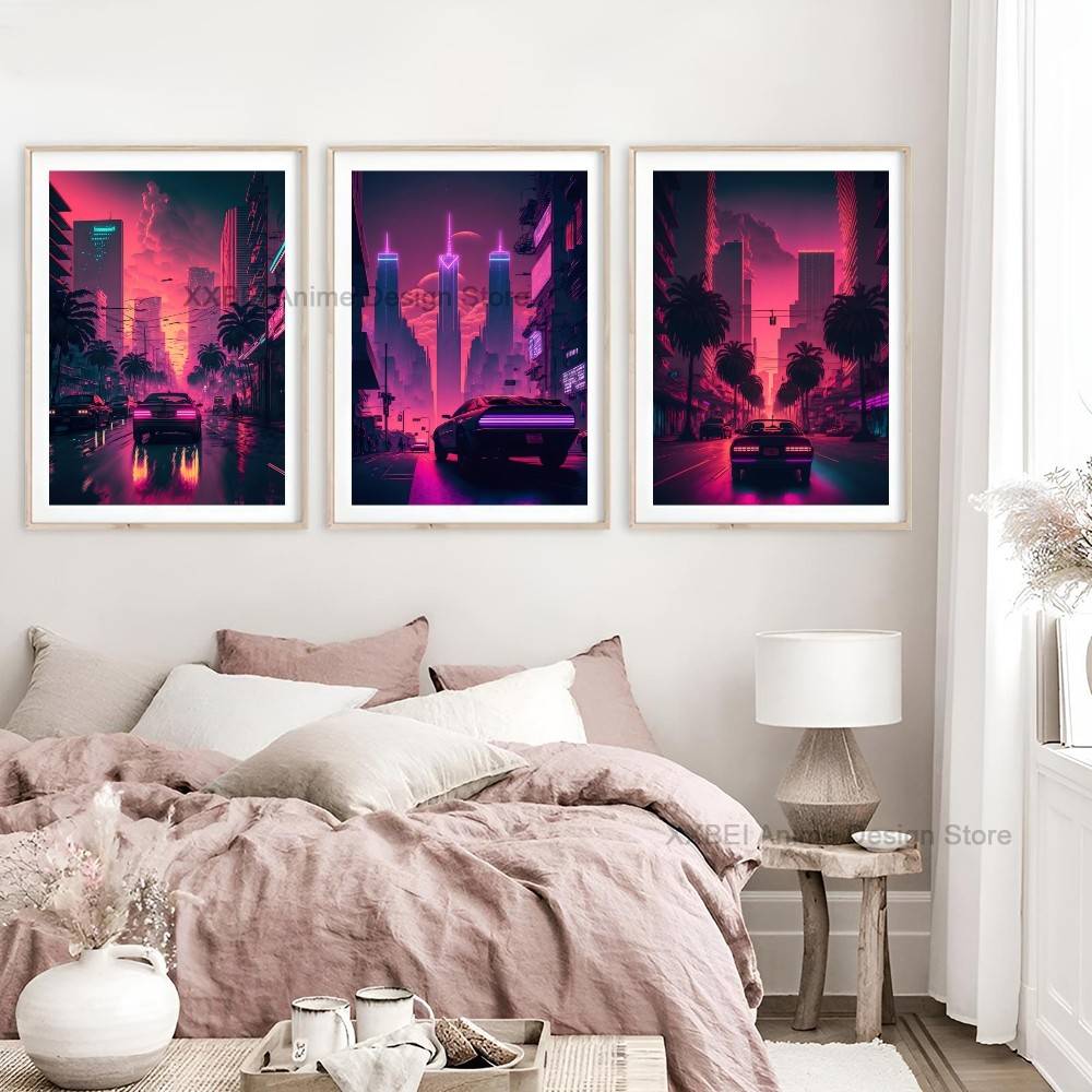 Synthwave Cyberpunk Pink Stree - Retro Gaming Wallpaper avis et prix