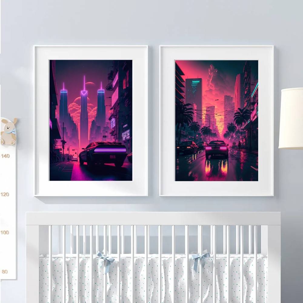 Synthwave Cyberpunk Pink Stree - Retro Gaming Wallpaper avis et prix
