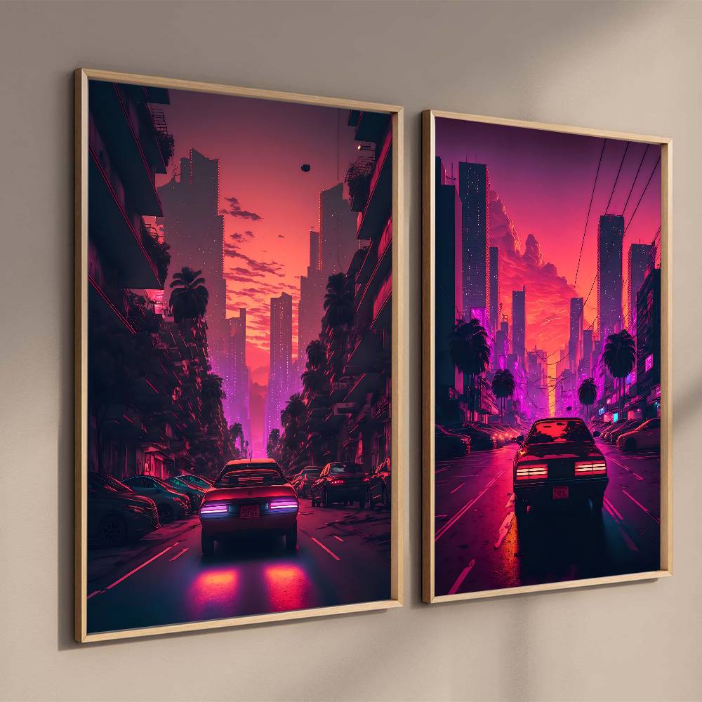 Synthwave Cyberpunk Pink Stree - Retro Gaming Wallpaper avis et prix