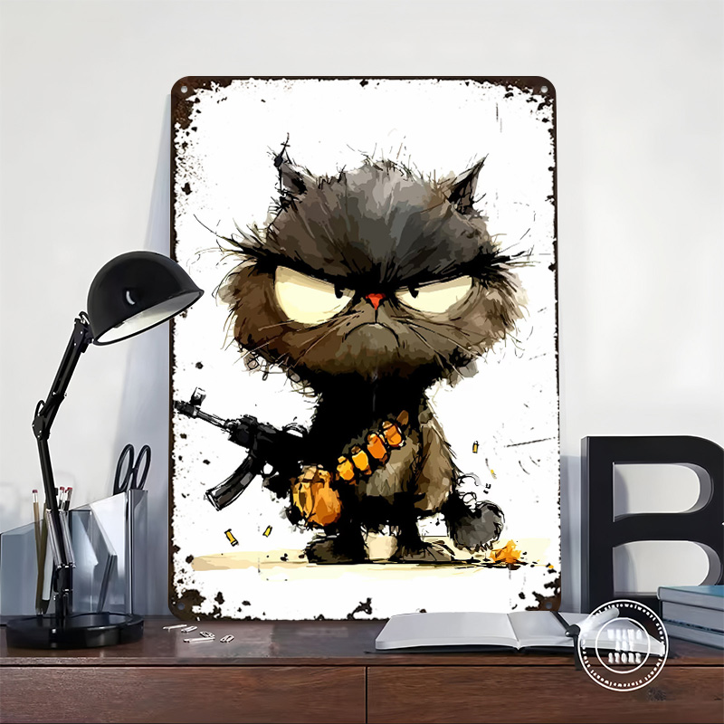 Cat With Gun Printed Poster Cu - Retro Gaming Gun avis et prix